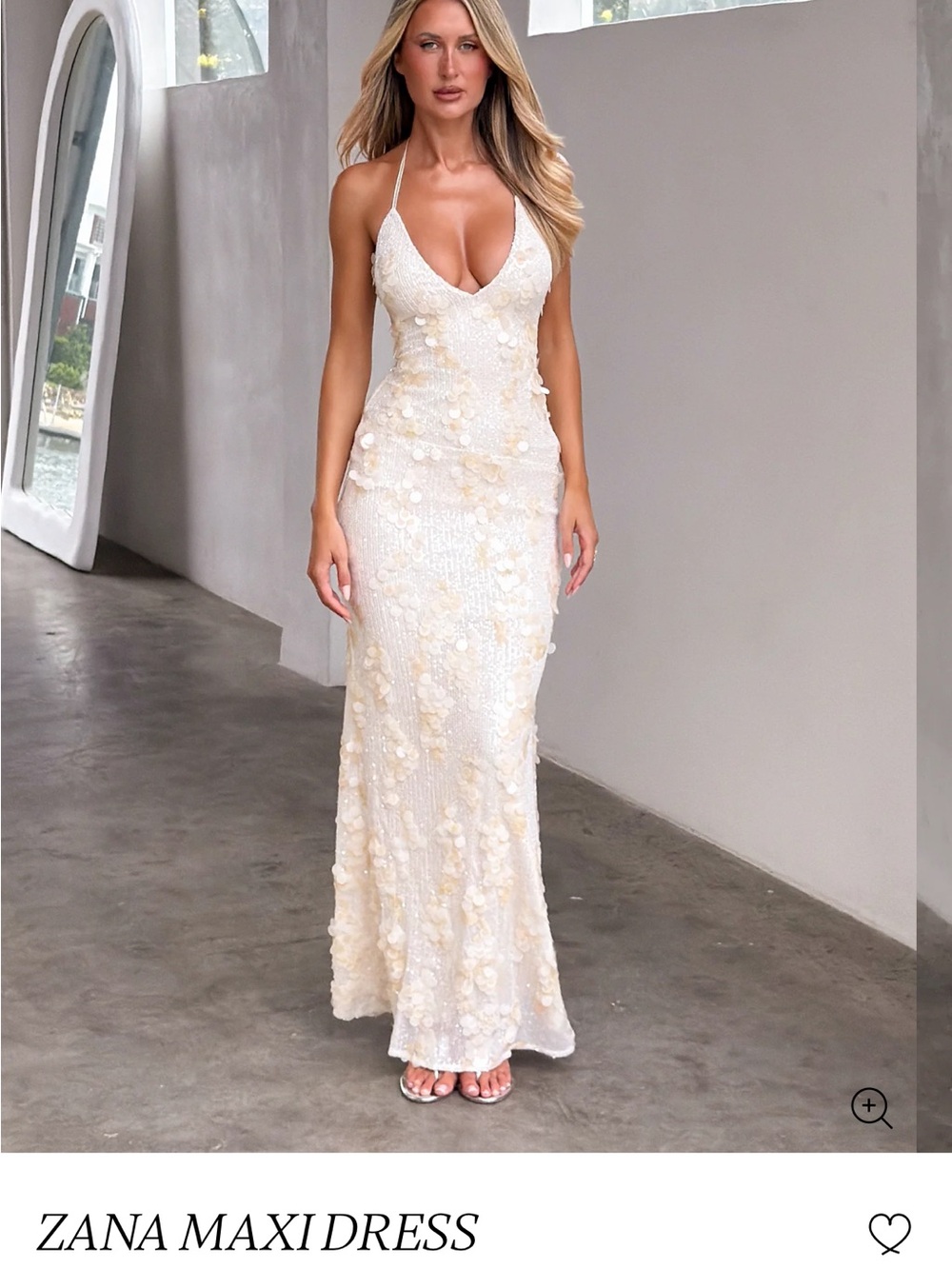 Tiger Mist Cream & white sequin Halter Maxi Dress #bridal